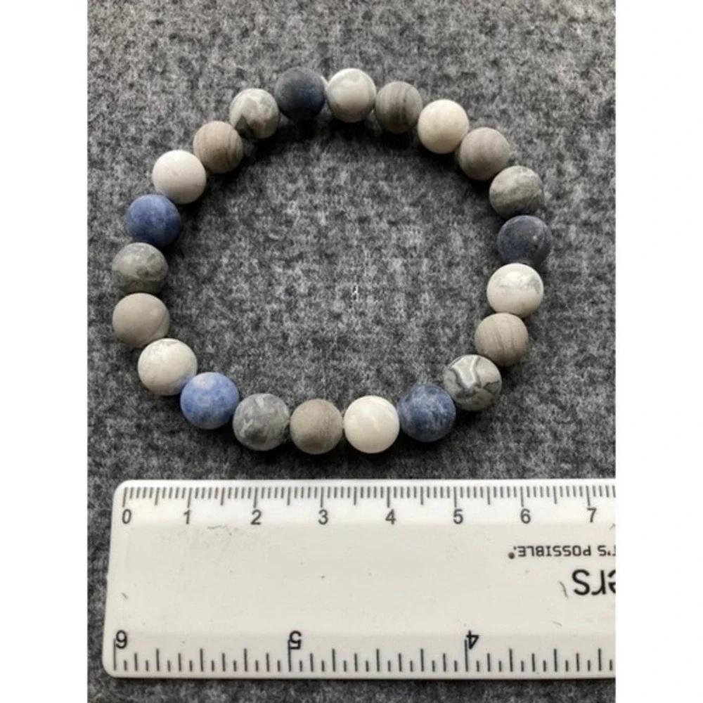 Matte Stone Beaded Stretch Bracelet Gray Blue White‎ Earth Tones